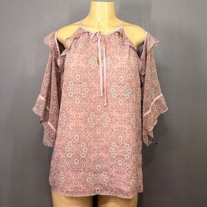 Lauren Conrad | Blush Floral | Cold Shoulder Blouse | Keyhole | Lined | L